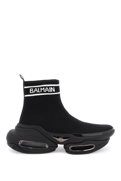 Shop Balmain B-bold Knit Sneakers In Noir Blanc (black)
