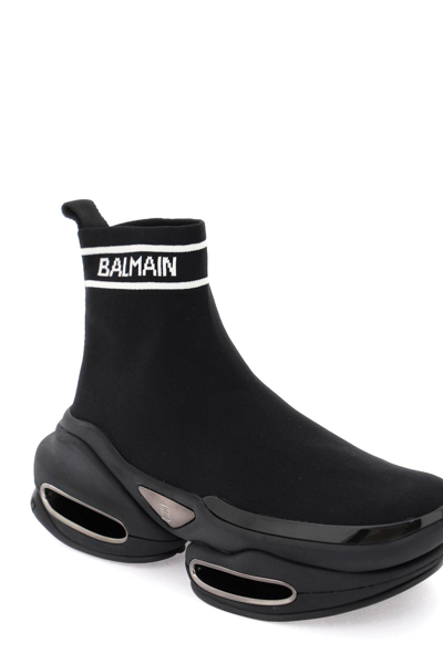 Shop Balmain B-bold Knit Sneakers In Noir Blanc (black)