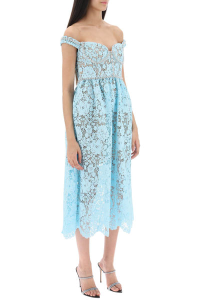 Shop Self-portrait Midi Dress In Floral Lace With Crystals In Blue (light Blue)