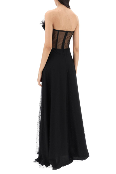 Shop 19:13 Dresscode Long Bustier Dress With Feather Trim In Black (black)