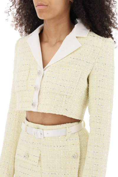 Shop Self-portrait Boucle Cropped Jacket In Yellow (yellow)