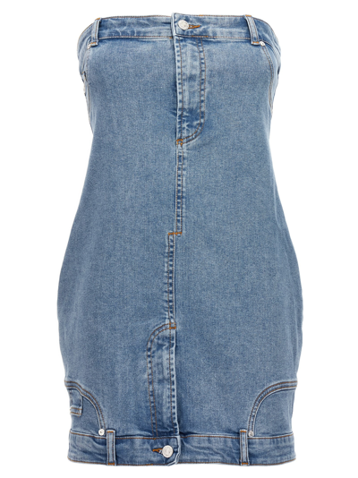 Shop M05ch1n0 Jeans Off-the-shoulder Denim Dress In Light Blue