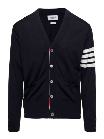 Shop Thom Browne Classic V-neck Cardigan In Sustainable Fine Merino Wool In Blu