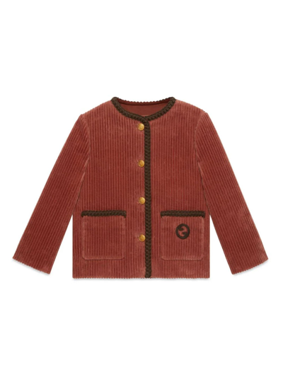 Shop Gucci Dark Red Velvet Corduroy Jacket In Marrone