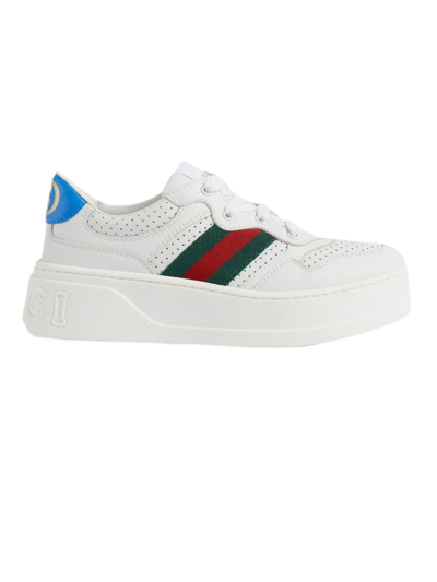 Shop Gucci White Leather Sneakers In Bianco
