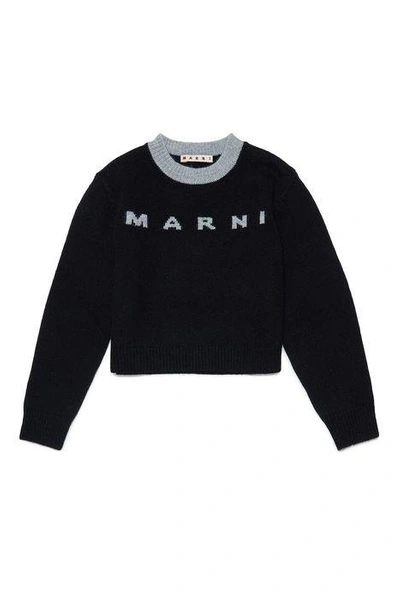 Shop Marni Kids Logo Intarsia Crewneck Jumper In Black