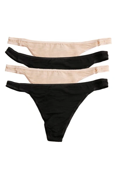 Shop Felina 4-pack So Smooth Modal Thong In Black/ Bare