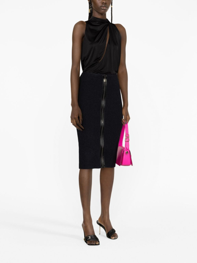 Tom Ford Zip-up Ribbed Knit Skirt In Black