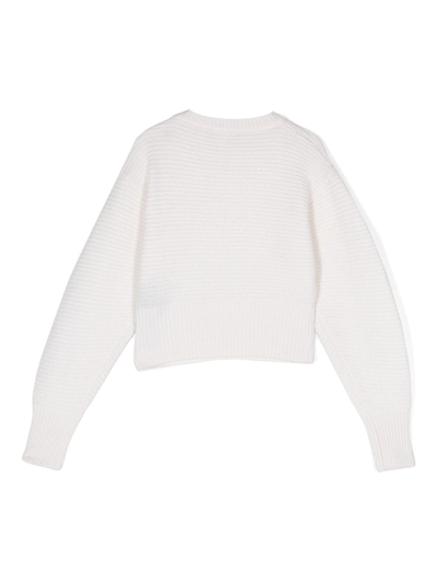 Balmain Slit-sleeve Ribbed-knit Jumper In White