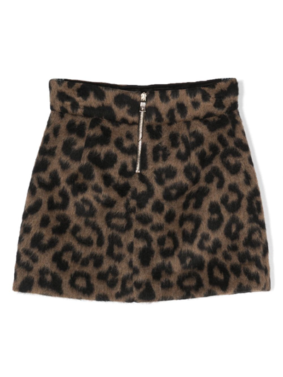 Shop Balmain Leopard-print Mini Skirt In Brown