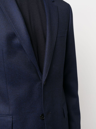 Shop Hugo Boss Long-sleeved Virgin Wool Single-breasted Blazer In Blue