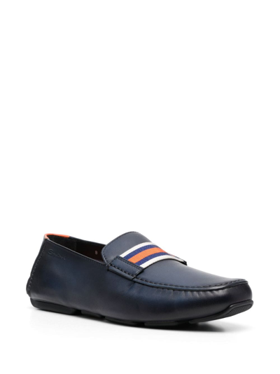 Shop Santoni Striped-band Leather Loafers In Blue