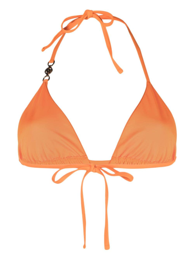 Shop Versace Allover Invisible Bikini Top In Orange