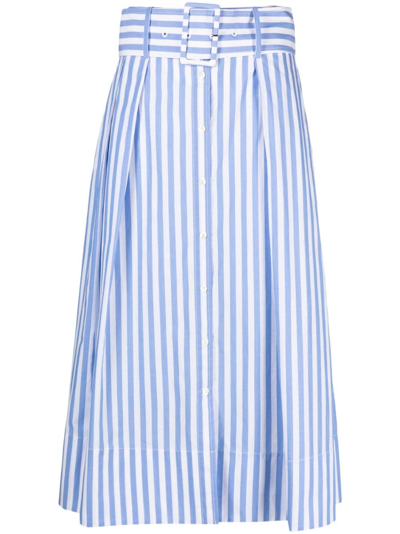Shop Staud Kingsley Striped Cotton Midi Skirt In White