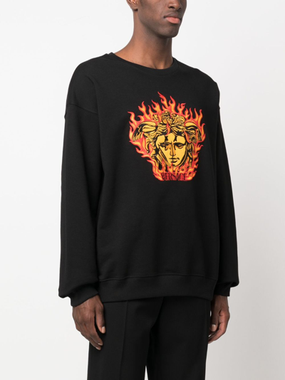 Shop Versace Medusa Flame-embroidered Cotton Sweatshirt In Black