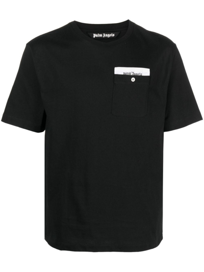 Shop Palm Angels Logo-tape Cotton T-shirt In Black