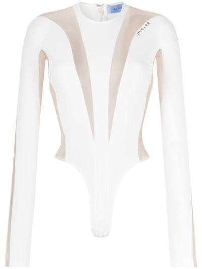 Mugler Illusion Shaping Bodysuit Woman White In Polyamide In White