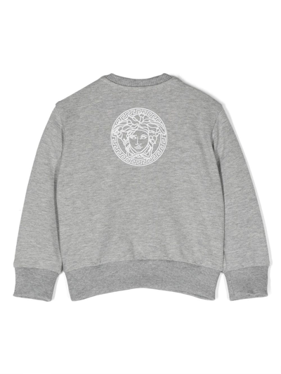Shop Versace Logo-print Cotton Sweatshirt In Grey