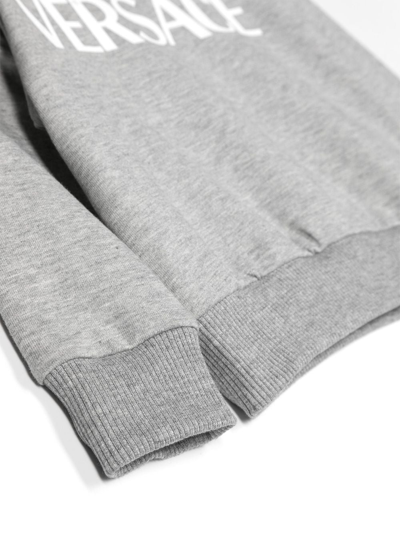 Shop Versace Logo-print Cotton Sweatshirt In Grey