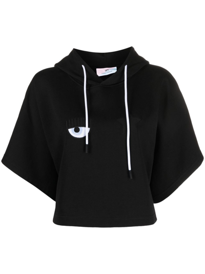 Shop Chiara Ferragni Eyelike Motif Cropped Hoodie In Black