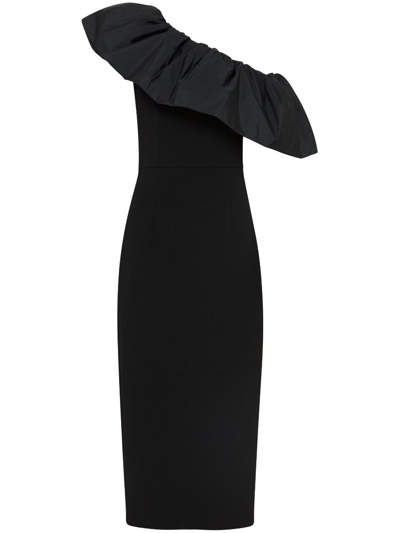 Shop Rebecca Vallance After Hours One-shoulder Midi Dress In Black