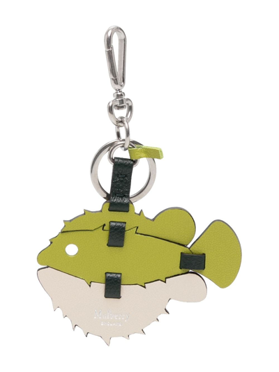 Shop Mulberry Puffer-fish Logo-debossed Keyring In Green