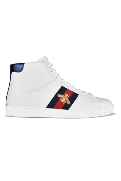 Shop Gucci Luxury Sneakers For Men    Bee Ace  High Sneakers  In White Leather