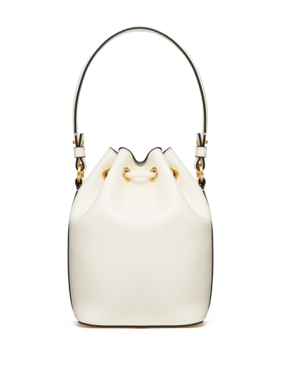 Valentino Vlogo Bucket Bag Contrast Trim In White