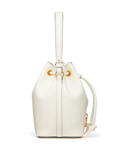 Shop Valentino Mini Vlogo Signature Leather Bucket Bag In White