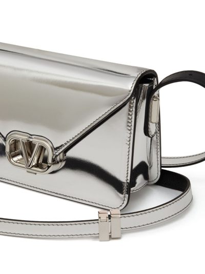 Shop Valentino Small Letter Mirrored Shoulder Bag In Silver
