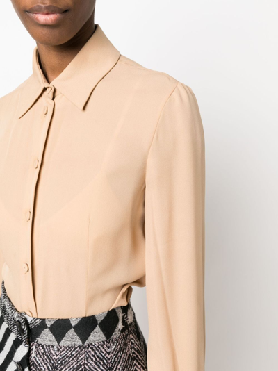 Shop Moschino Long-sleeve Silk Shirt In Neutrals