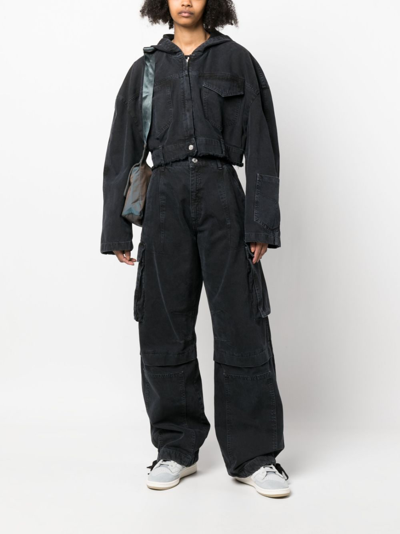 Moschino Short Jacket With Elastic Waistband And Hood In Black