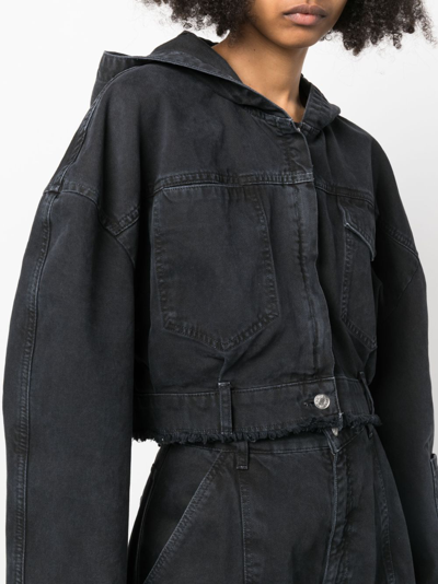 Shop Moschino Cropped Denim Hooded Jacket In Black