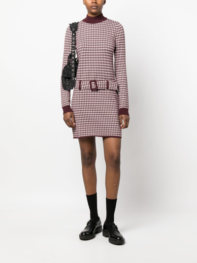 Shop Moschino Contrasting-border Patterned Knitted Dress In Purple