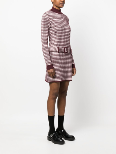 Shop Moschino Contrasting-border Patterned Knitted Dress In Purple