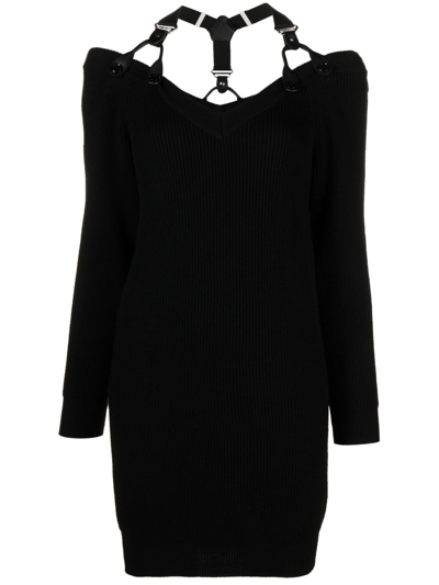 Shop Moschino Braces-detail Knitted Dress In Black