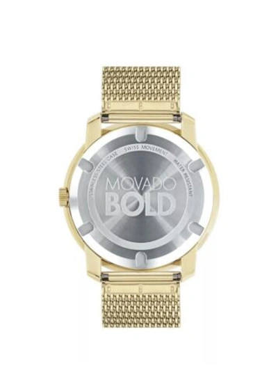 Pre-owned Movado Brand  Bold Men's Gold Stainless Steel Mesh Bracelet Watch 3600373