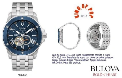 Pre-owned Bulova 98a302 Marine Star Automatic 20 Atm Free Shipping