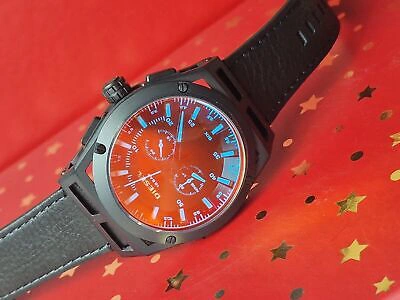 Pre-owned Diesel Watch Chronograph Black Leather Timeframe Men Rrp £239 Blue & Orange