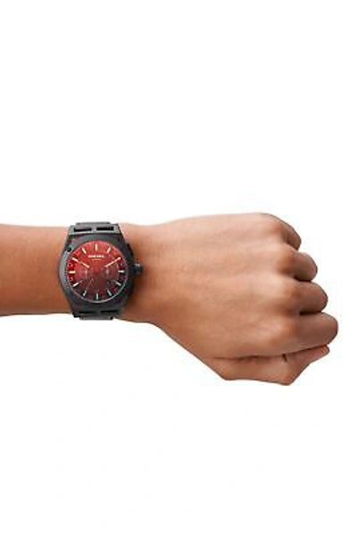 DIESEL Pre-owned Watch Chronograph Black Leather Timeframe Men Rrp £239 Blue & Orange