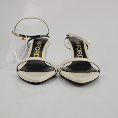 Pre-owned Tom Ford 85mm Padlock White Leather Sandals