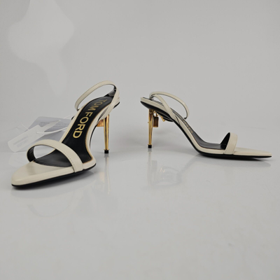 Pre-owned Tom Ford 85mm Padlock White Leather Sandals