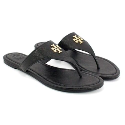 Pre-owned Tory Burch 48255 Black Jolie Flat Thong / Tumbled Leather Size 7.5