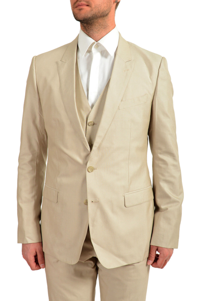 Pre-owned Dolce & Gabbana Men's "martini" Beige Silk Two Button Three Piece Suit