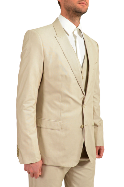 Pre-owned Dolce & Gabbana Men's "martini" Beige Silk Two Button Three Piece Suit
