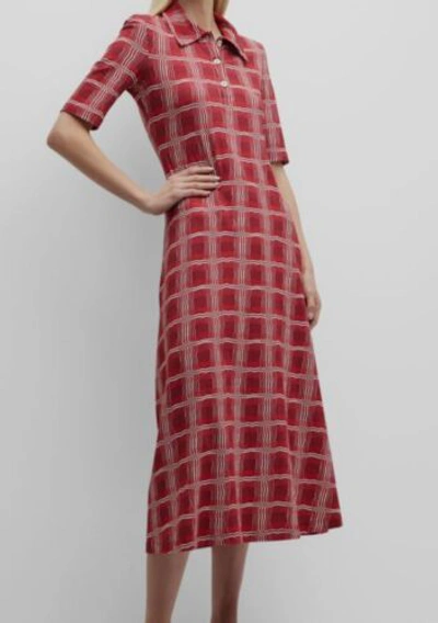 Pre-owned Rosetta Getty $735  Women's Red Wavy Plaid Midi Polo Dress Size Xl