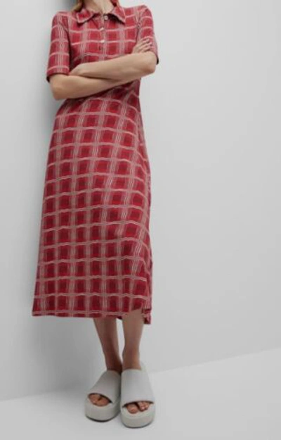 Pre-owned Rosetta Getty $735  Women's Red Wavy Plaid Midi Polo Dress Size Xl