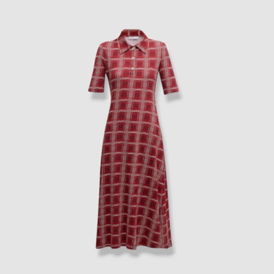 Pre-owned Rosetta Getty $735  Women's Red Wavy Plaid Midi Polo Dress Size Xl