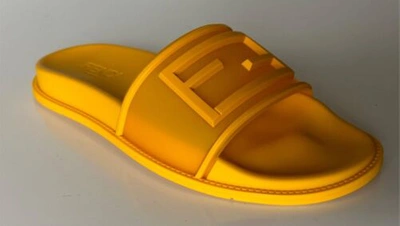 Pre-owned Fendi $470  Men's Ff Rubber Slide Sandals Yellow 10 Us/9 Uk Italy 7x1522