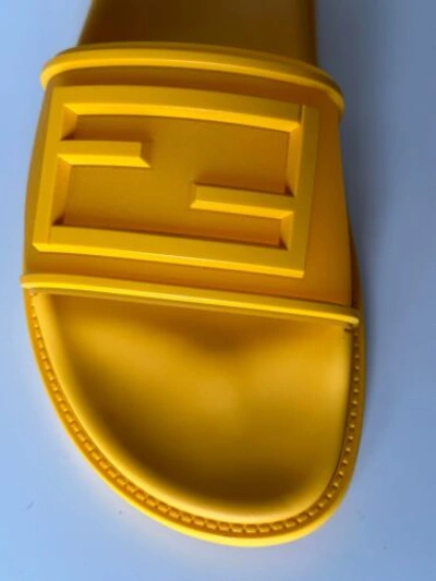 Pre-owned Fendi $470  Men's Ff Rubber Slide Sandals Yellow 10 Us/9 Uk Italy 7x1522